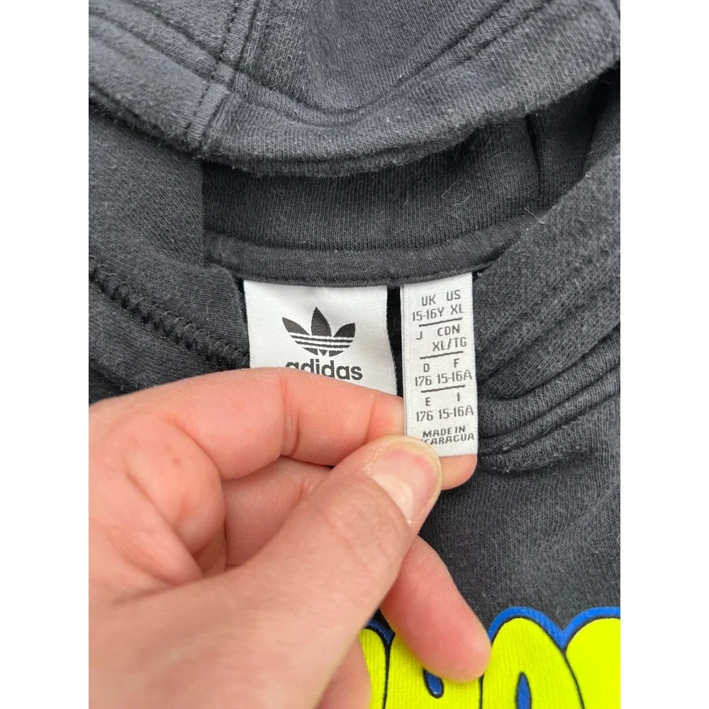 Kids Adidas Originals Black Hoodie Cereal‎ Graphic Pullover Size XL 15 16Y